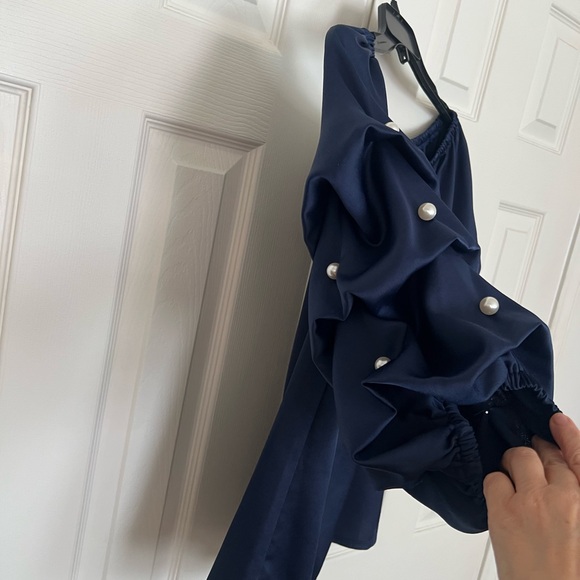 ✅MSK Elegant Navy Blue Women's Top with Ruffled Sleeves - Picture 4 of 8